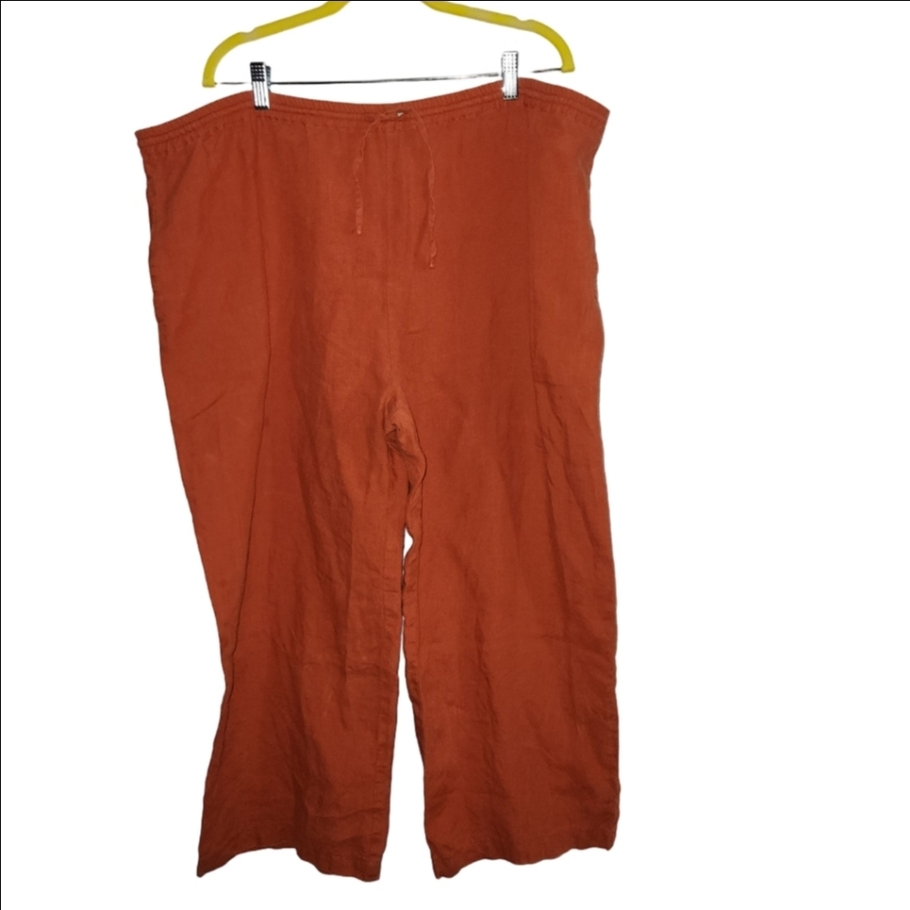 Eskandar Pockets Drawstring Trousers Linen Burnt Orange Size 3 US 18 20